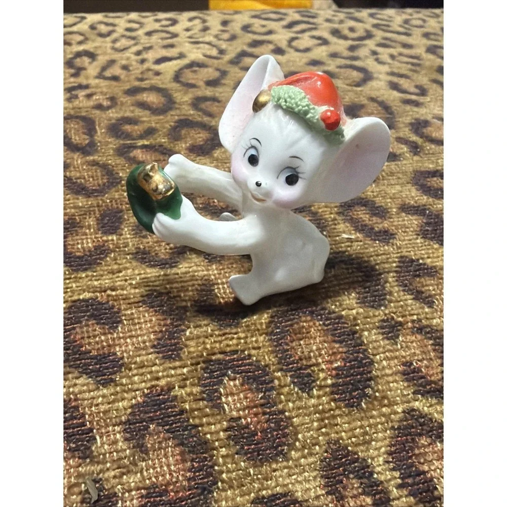 Vintage Napcoware Christmas Mouse Candle Hugger Holder Wreath Red Hat Tree 2